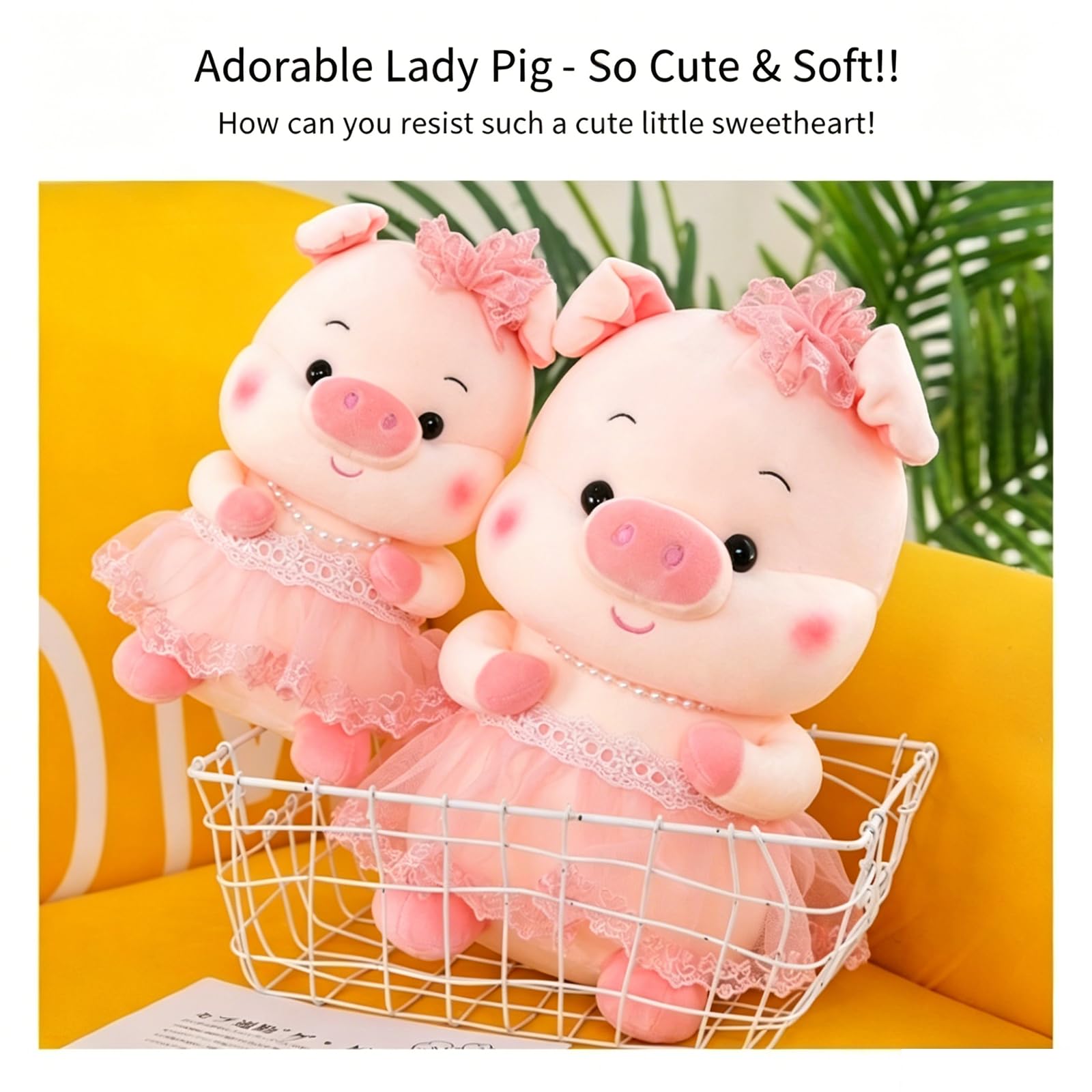 Kawaii Paar Schwein Plüschtier, süße Cartoon Schweinchen Stofftier Puppe, weiches Flauschiges rundes Schwein Plüschkissen mit Spitzen-Prinzessinnenkleid, Geschenk für Mädchen (Rosa,60cm)