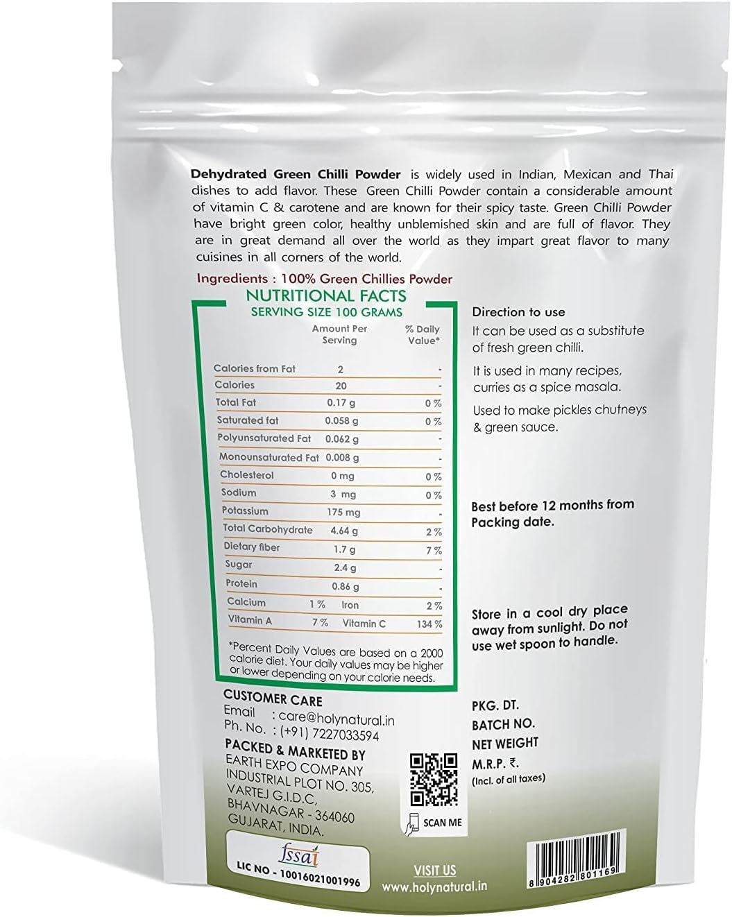 QURA Polvo de chile verde - 200 GM