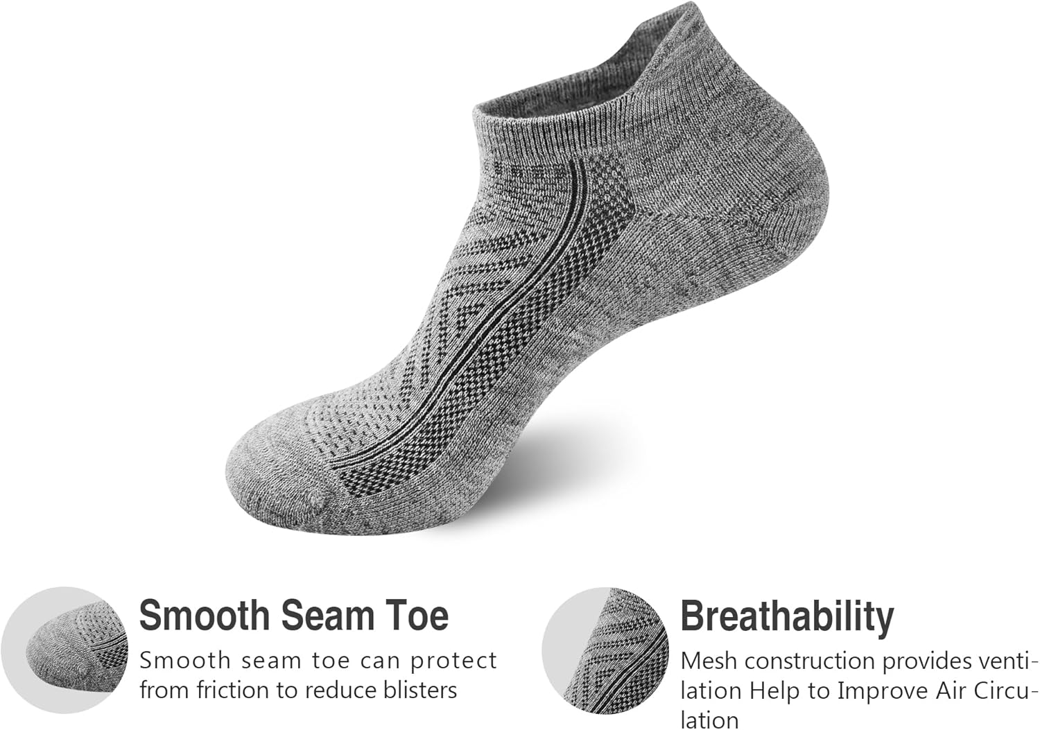 GKX Men's No Show Merino Wool Running Athletic Casual Socks 4 Pairs - Image 3