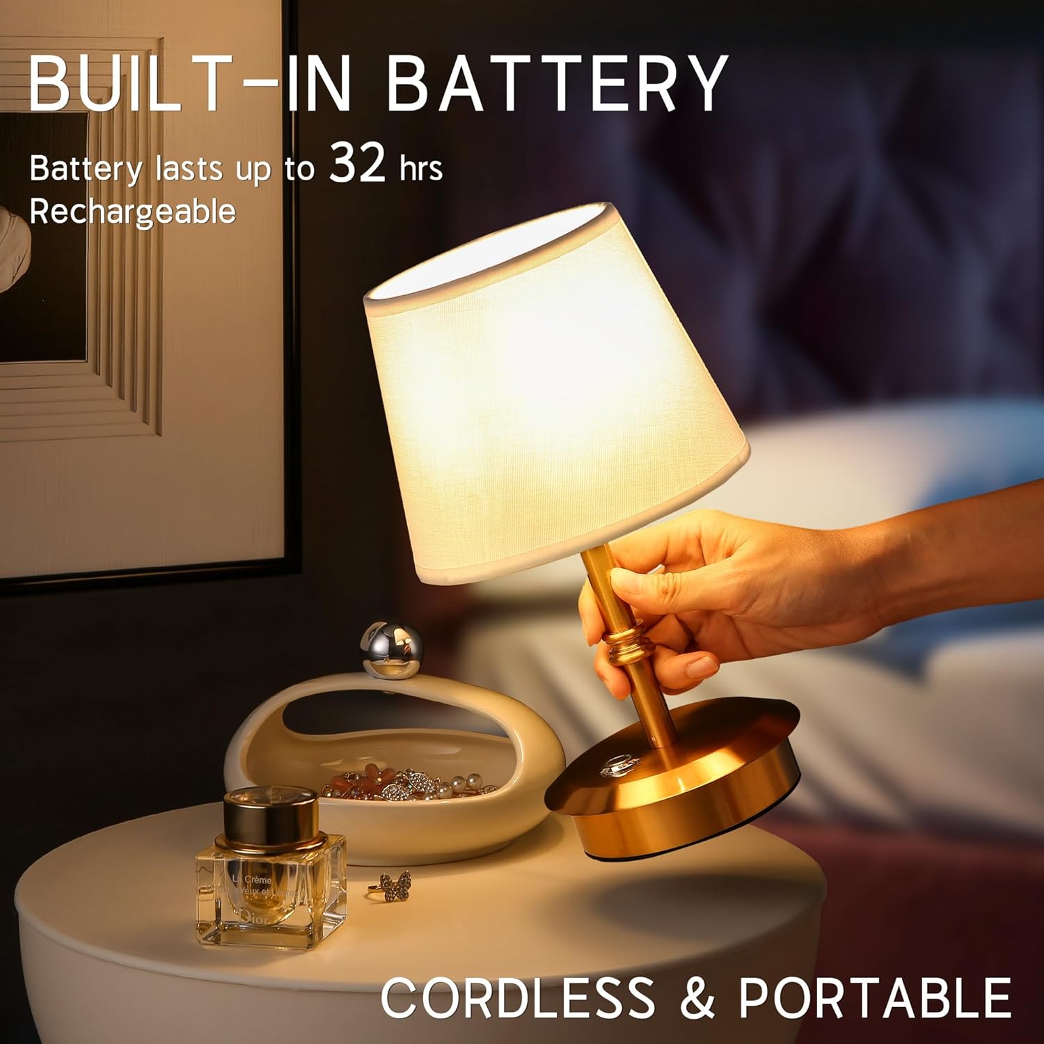 Anxingtools Mini – Cordless LED Table Lamp with Dimmer, Built-in Rechargeable Battery, 3-Level Brightness, Patio Table Lamp, Bedside Night Lamp, Ambient Light for Restaurant(Antique Brass)