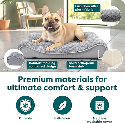 Miniatura 5 de Furhaven - Cama ortopédica de piel sintética ultraafelpada y gamuza para perro, con funda extraíble lavable, color chocolate, M