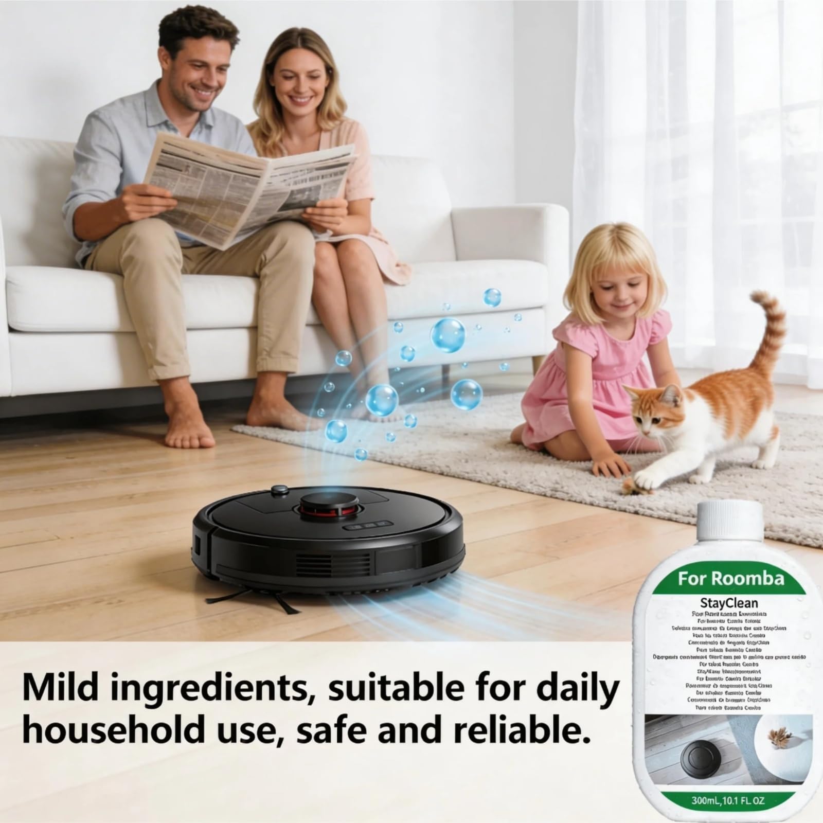Compatibile con Roomba Plus 405 505 Max 705 Robot di pulizia detergente liquido for pavimenti, 300 ml, formula a bassa schiuma, profonda, profumo fresco, aspirapolvere robot