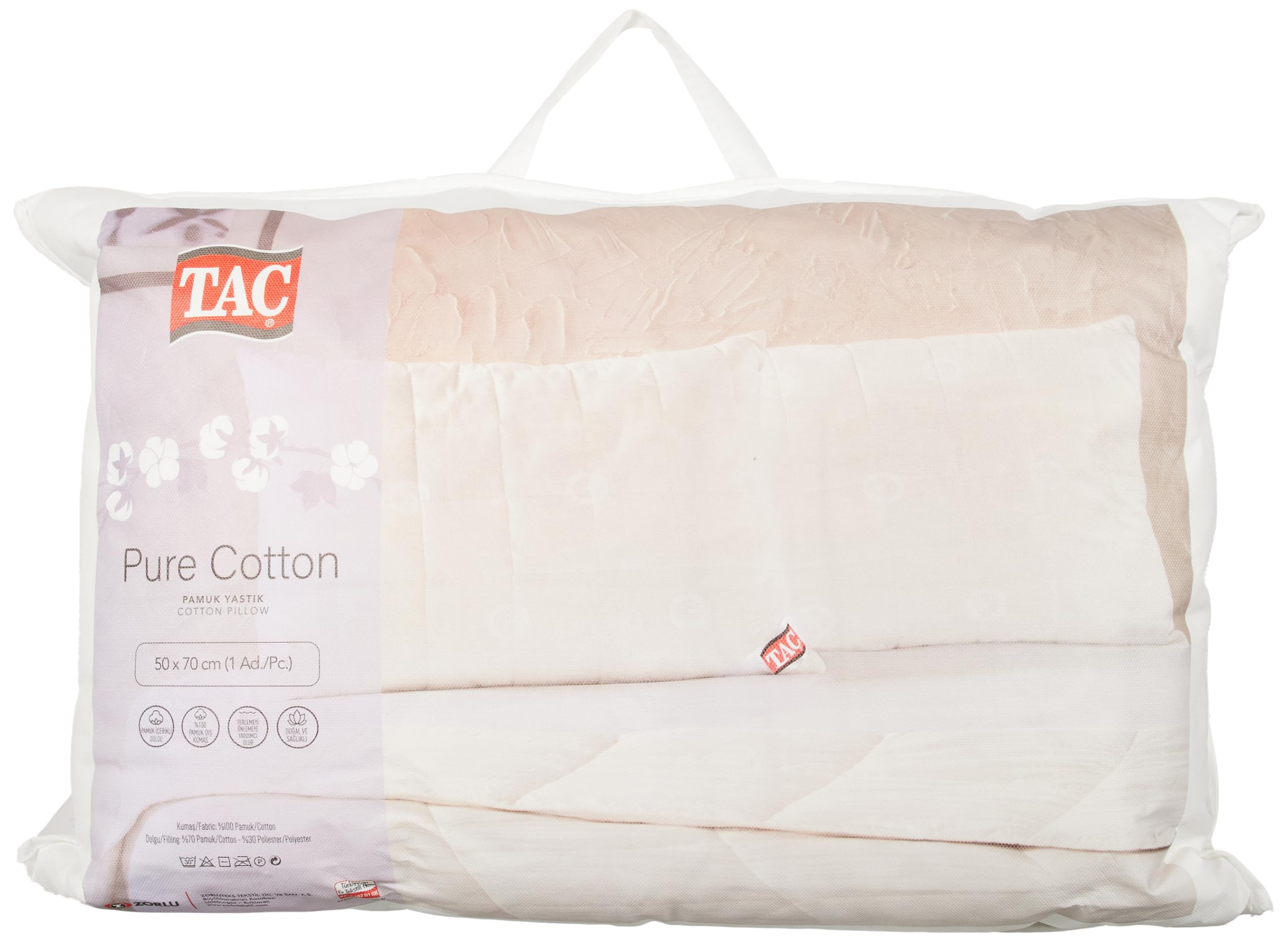 Taç Pure Cotton Kapitoneli%100 Pamuk Yastık, Beyaz, 50x70 cm