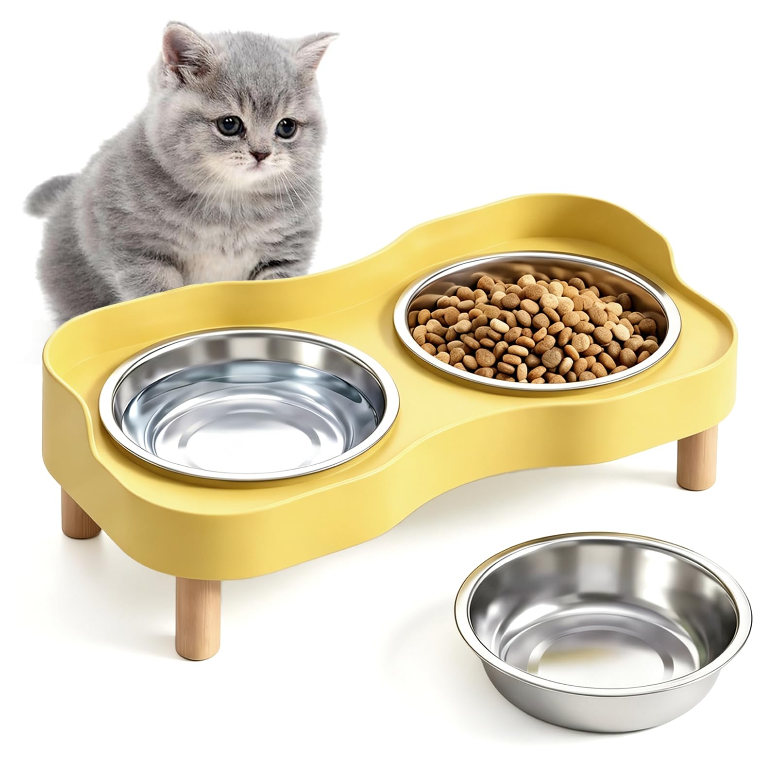 3Pcs Raised Cat Bowls Stainless Steel Cat Feeding Bowls and Water Bowl Set