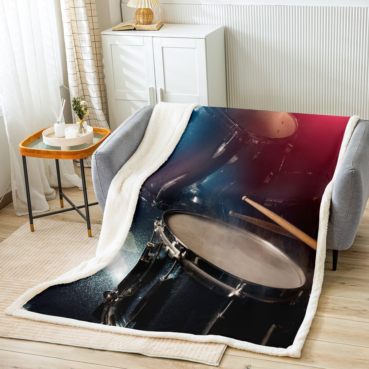 Loussiesd Drumstel fleece deken rockmuziek thema pluche deken voor