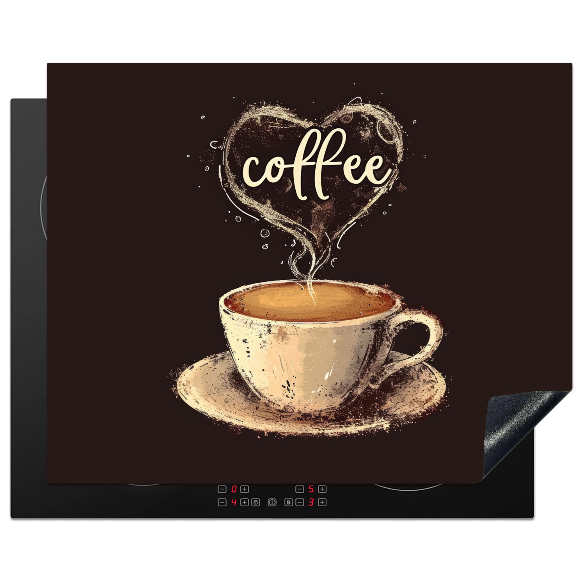 KitchenYeah© Induction Hob Cover Protector Mat 20.5"x25.6" / 65x52 cm Kitchen Universal Ceramic Covers for Electric Cookers Vinyl Coffee - Quote - Heart