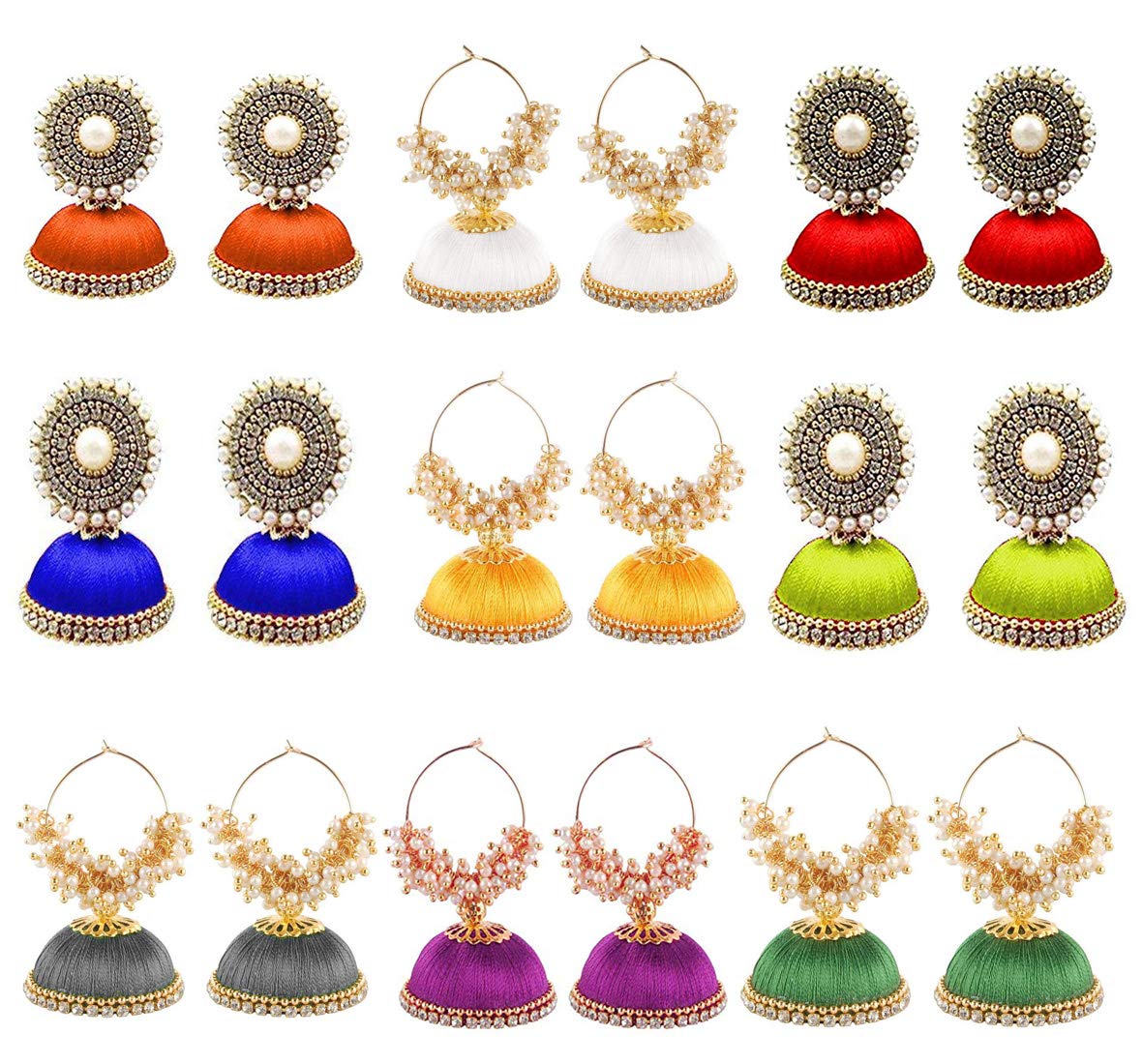 Plastic Base Metal Pearl Earrings For Women's (Pack of 9)