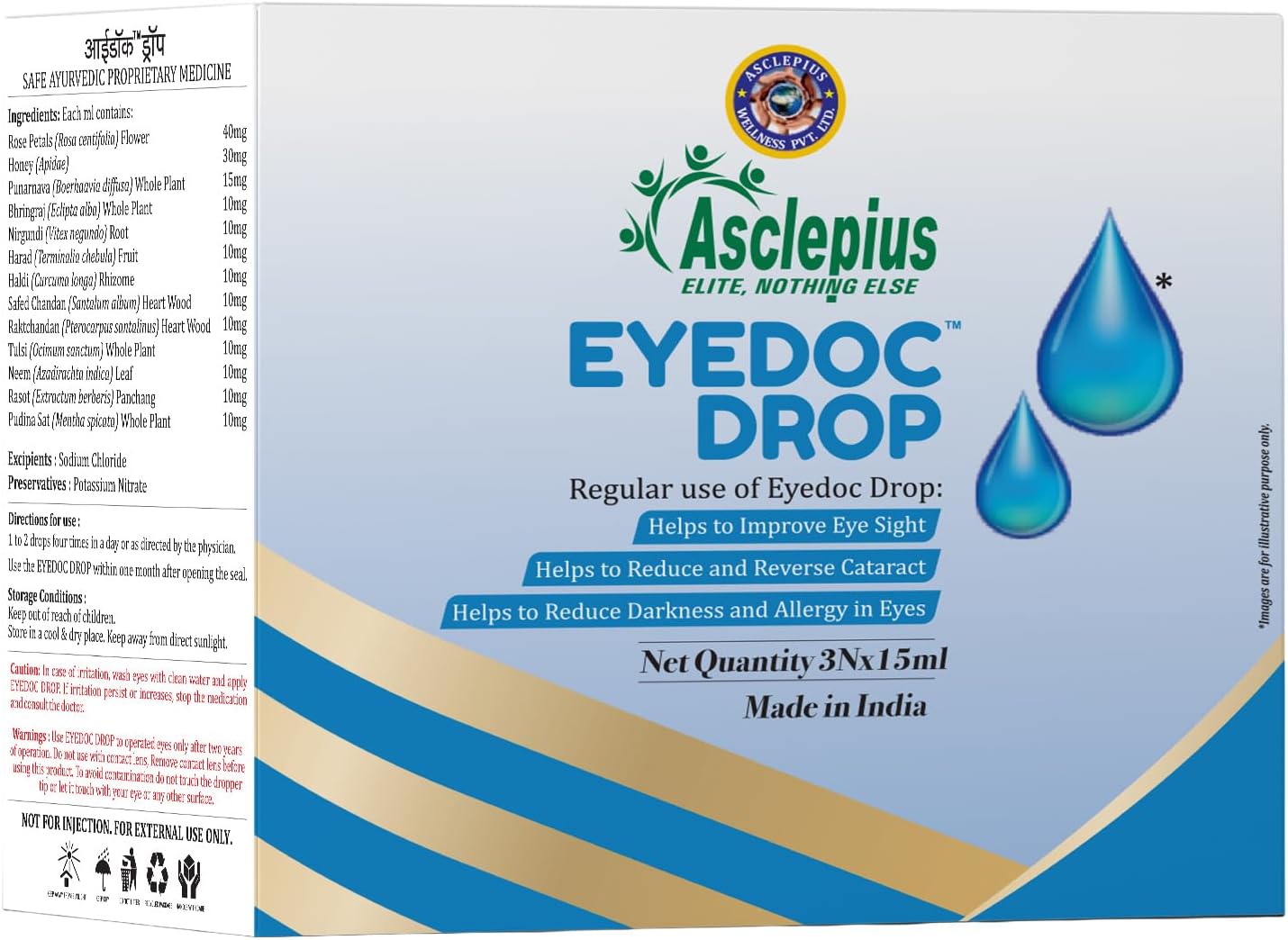 ASCLEPIUS WELLNESS Eyedoc Drop Natural Eye Care with Rose Petals, Honey & Herbal Blends for Dryness, Itching, Reduces Redness, and Enhances Eye Health with Punarnava, Bhringraj, Neem- 15ml