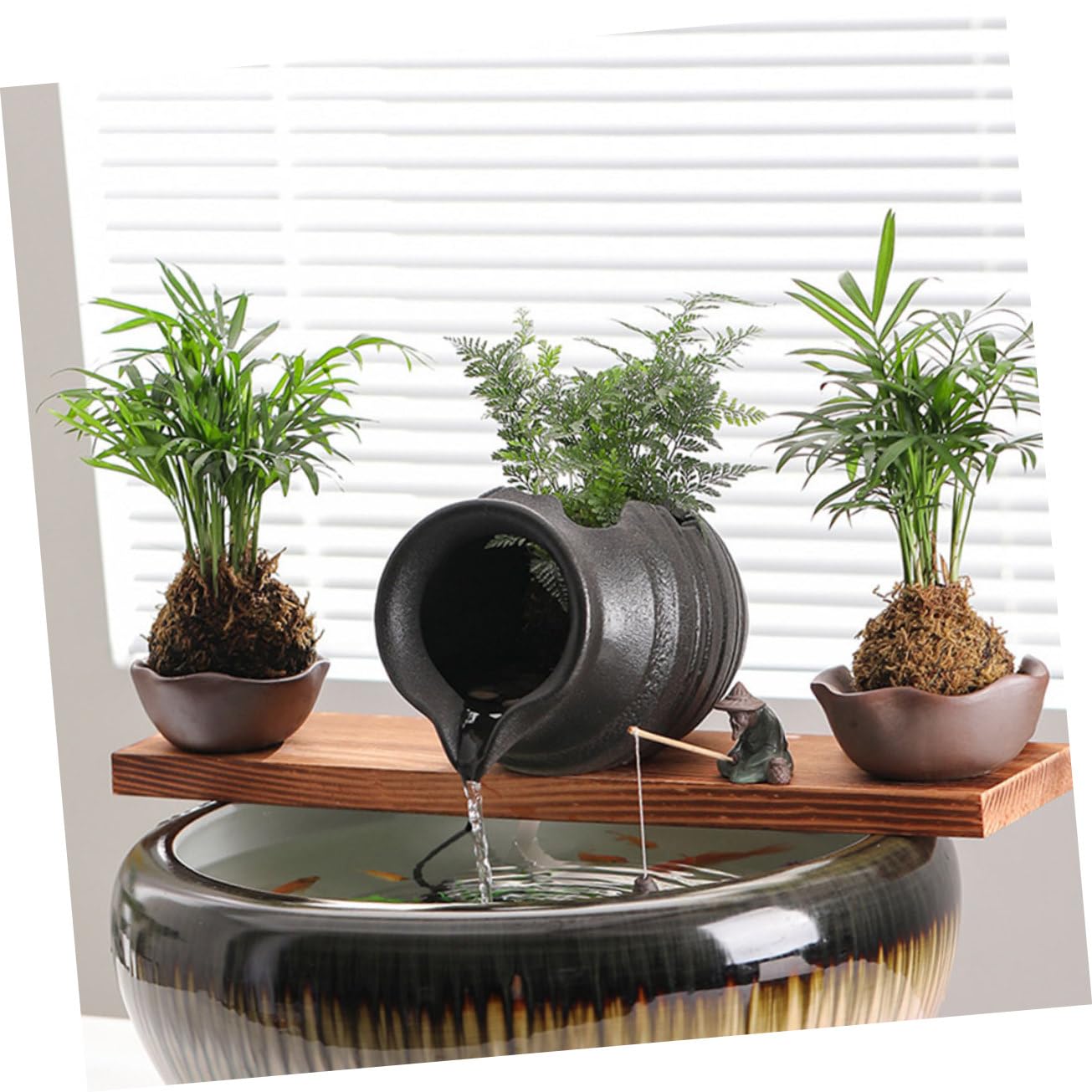 Happyyami Pot De Fontaine en Céramique avec Cascade Circulante Décorative pour Aquarium Jardin Intérieur Et Extérieur Relaxant 5.31X3.94X3.94In
