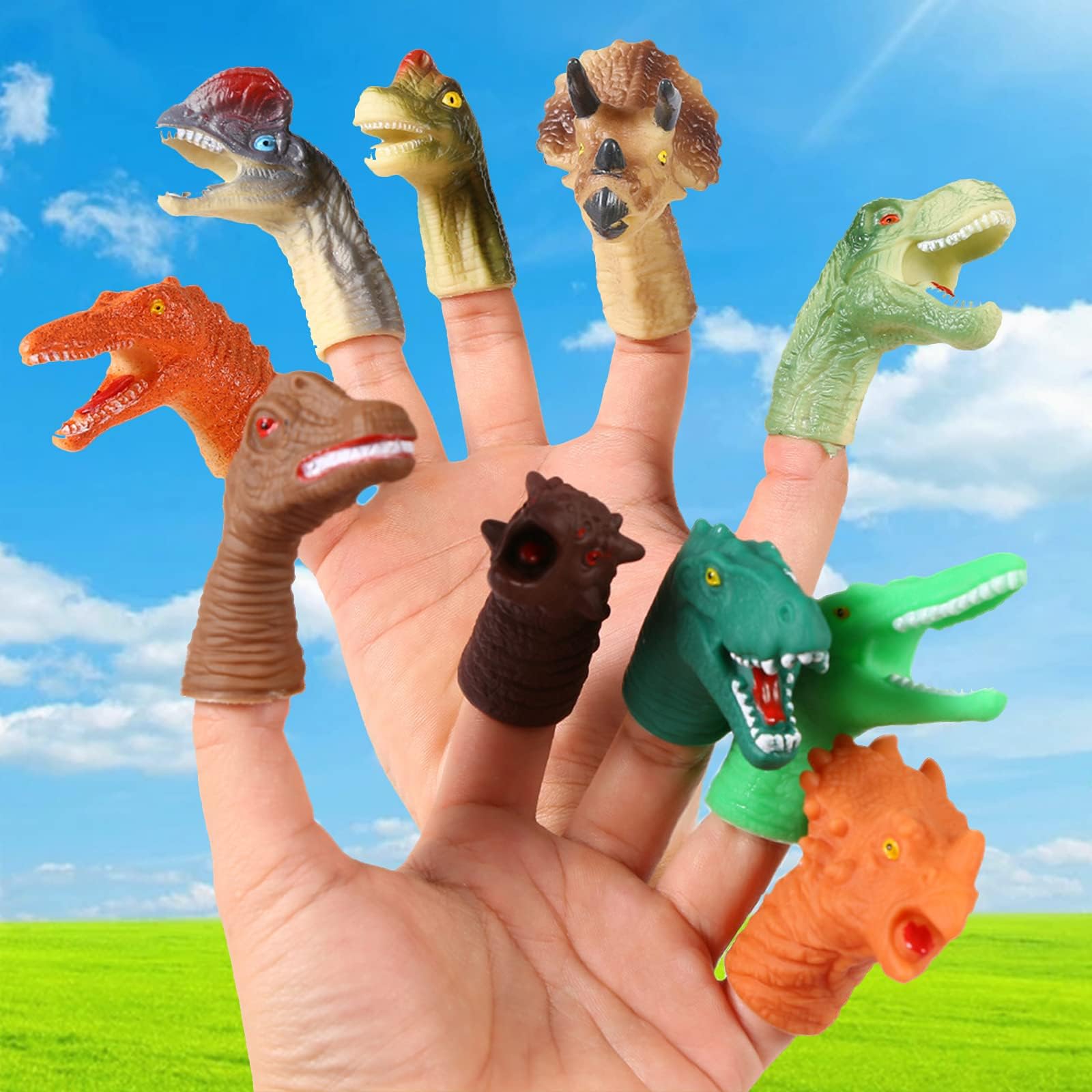 10Pcs Dinosaur Finger Puppets, Dinosaur Heads Finger Doll Props Novelty Interactive Hand Puppet Story Time Toys Gift for Kids