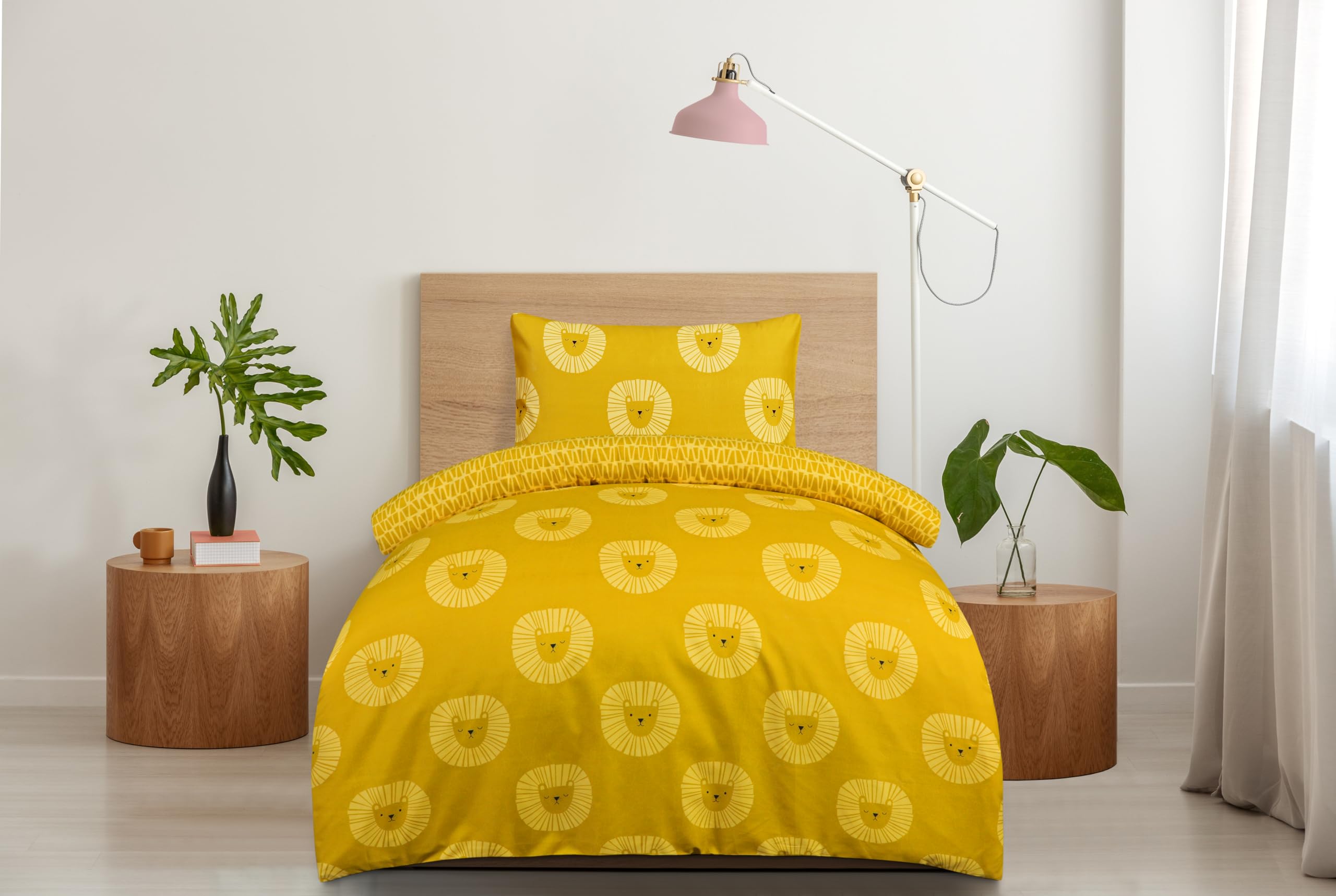Rackhams Dark Luxury Super Soft Lion Reversible Duvet Set & Pillowcases - Ochre - Single (135Cm X 200Cm)