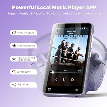 MP3 Player with Bluetooth 4 Inch Full Touchscreen (Purple)
