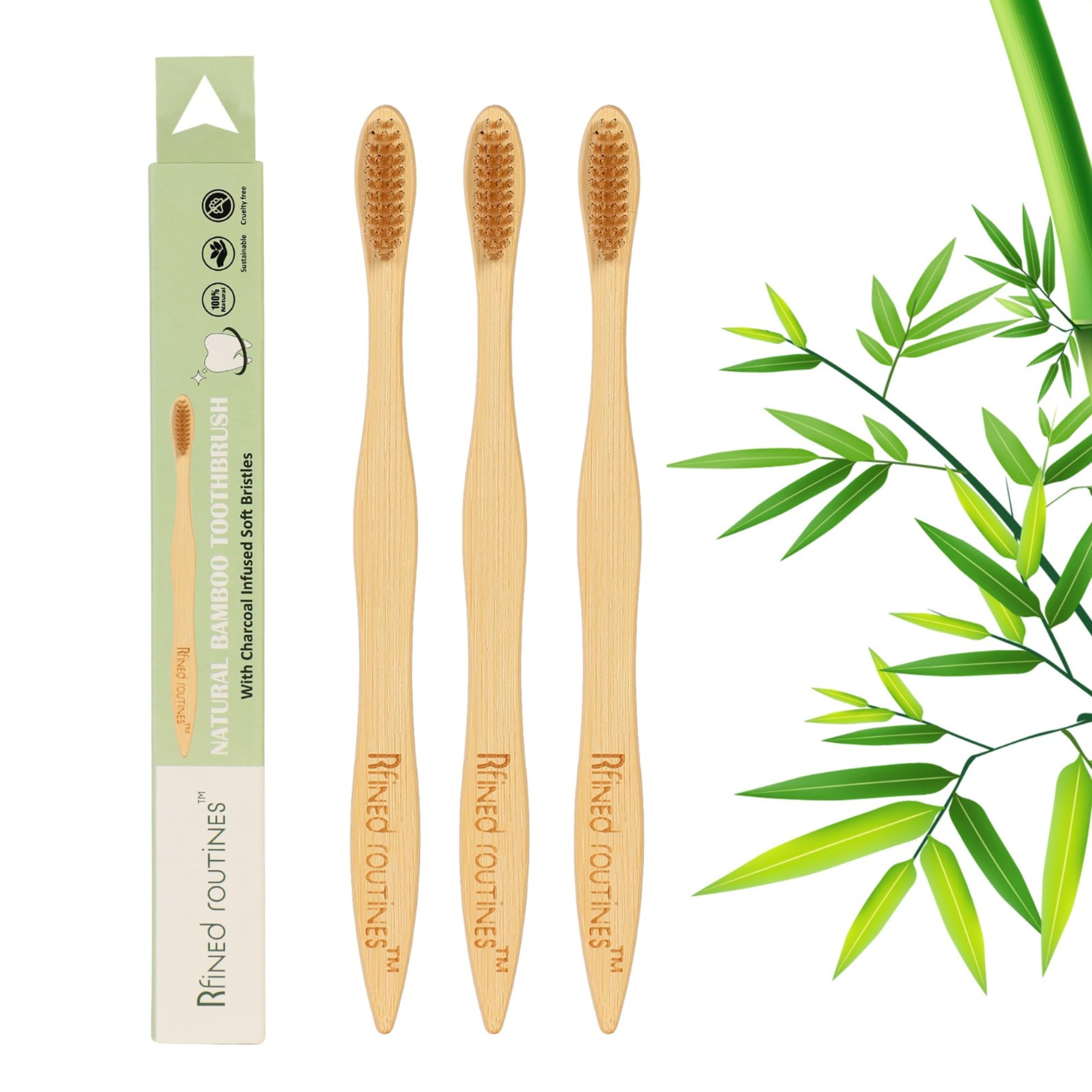 Rfined Routines - Natural Eco-Friendly Wooden Bamboo Toothbrush Soft With Ultra Soft Charcoal Activated Bristles For Adults (Adult White, 3)-image-47