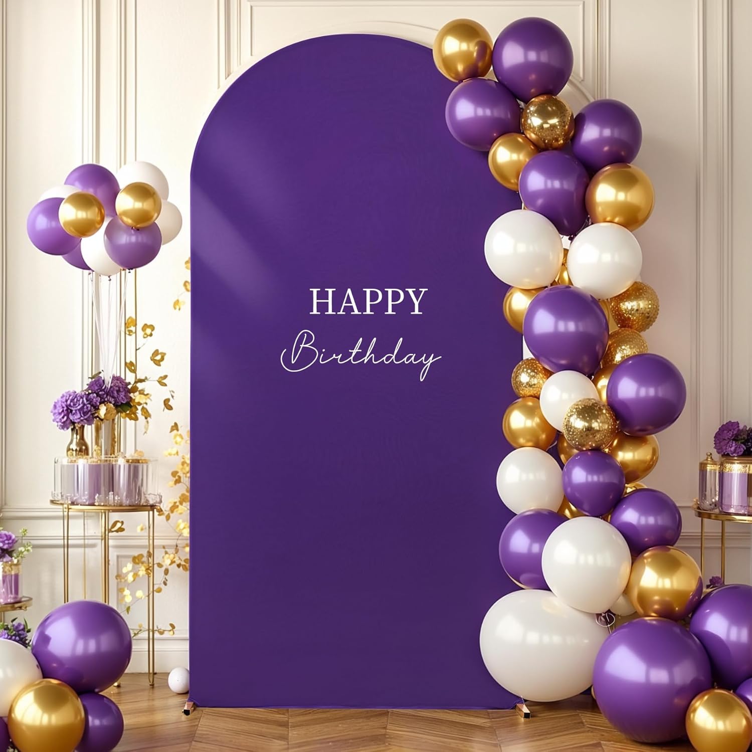 6FT Purple Arch Backdrop Cover - Polyester Fitted Wedding Arch Stand Covers Round Top Chiara Arch Backdrop Cover for Birthday Party Banquet Photo Background Decoration