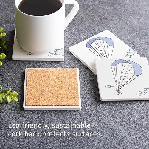 Miniatura 5 de Parasaurolophus - Posavasos de parapente, decoración del hogar Joyride, 4 posavasos de cerámica, posavasos cuadrados de 4 pulgadas, juego de 4,