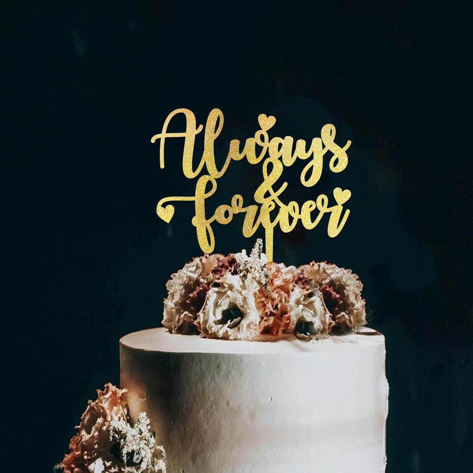 Forever & Always Topper Per Torta Nuziale Glitterato Double Face 400 G/m² - Dark Silver Con Spiedini In Legno