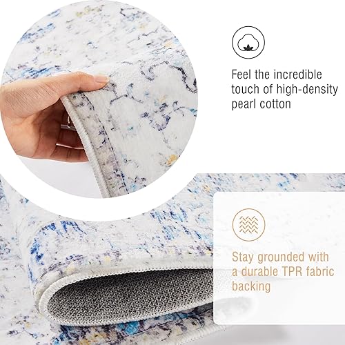 Miniatura 3 de TECHMILLY Alfombra vintage de estilo bohemio para entrada, alfombra lavable de 2 x 3 pies, tapete antideslizante para puerta delantera, tapete