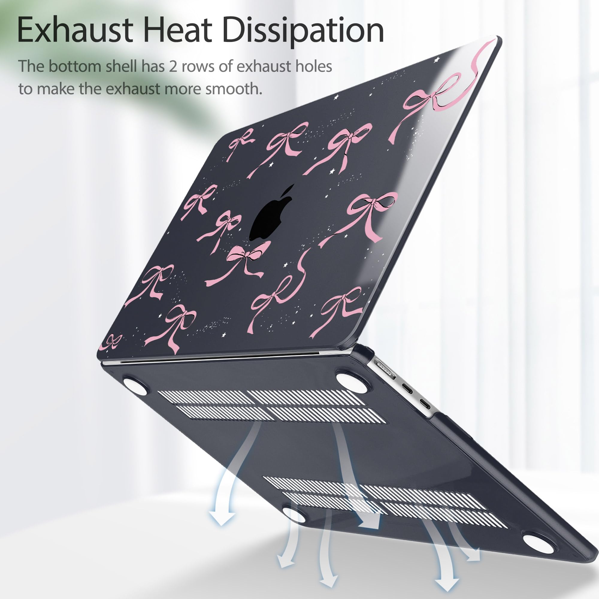 May Chen Compatible con MacBook Air 2024/2023 de 15 pulgadas M3 A3114 / M2 A2941, funda rígida de plástico impreso para MacBook Air 15.3 Liquid Retina Diaply Touch ID, lazo negro cristal