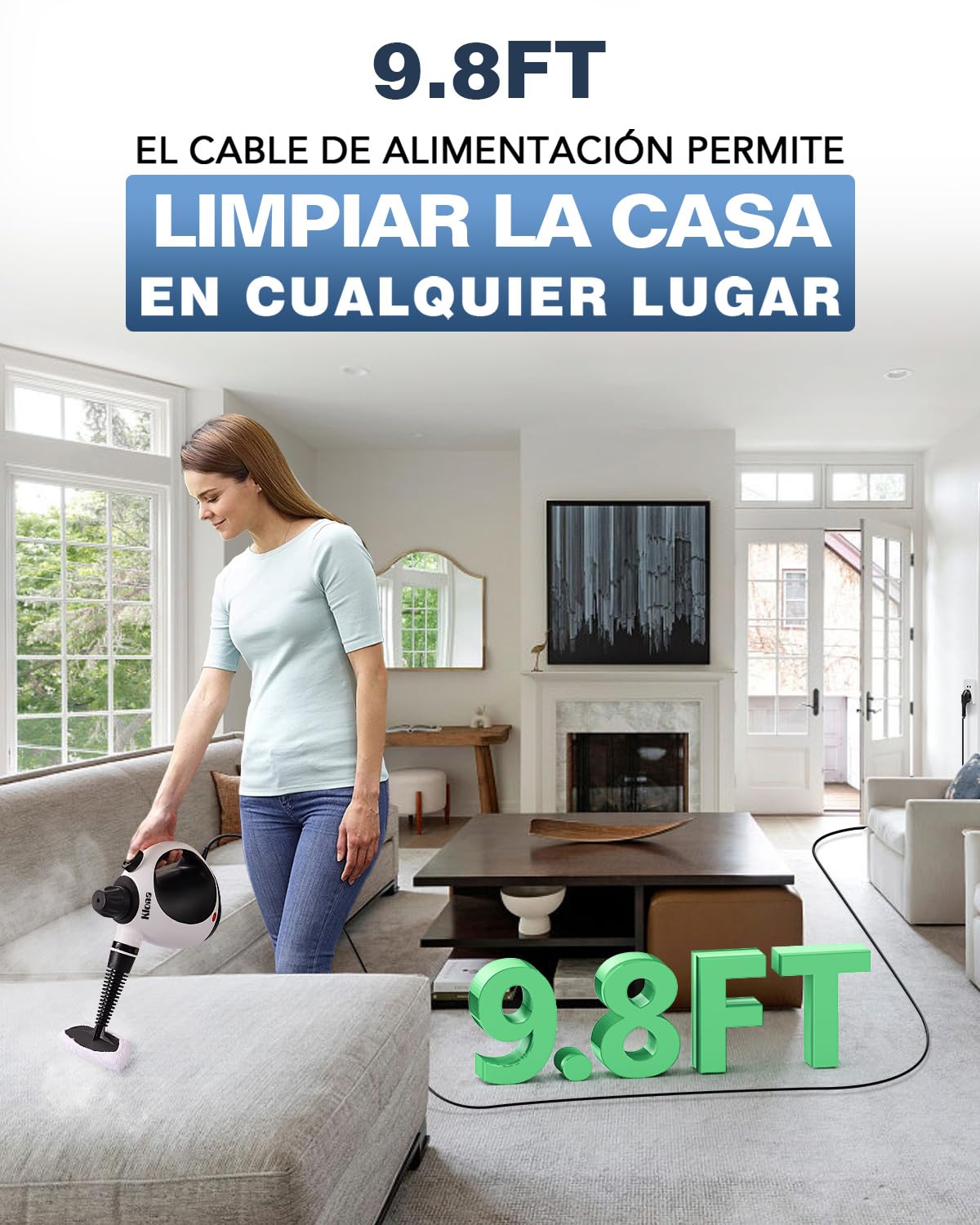 KLONA Limpiador a vapor de mano para el hogar, limpiador a vapor multiusos con 10 accesorios para alfombras, cortinas, sofás, cocina, baño y más.