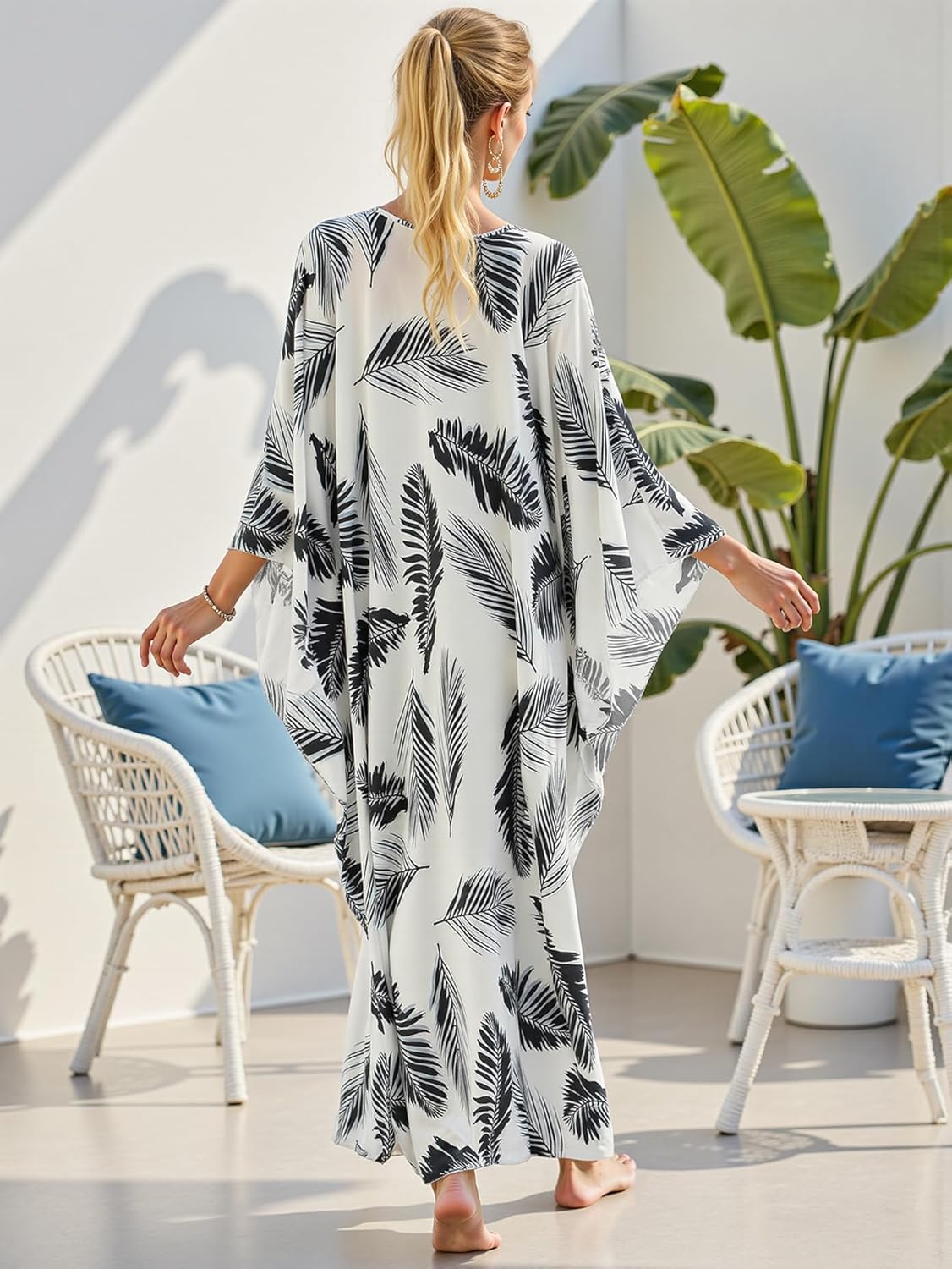Women's V-Neck Kaftan - Plus Size Moo Moo Dresses, Casual Mumu Beach Cover Up for Tropical Vacation - Image 6