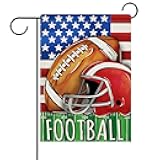 Dyrenson Fall Football Decorative Garden Flag, Autumn America Sports Game Day Yard Outside Home Decorations, Stars Stripes Burlap Outdoor Small Decor Double Sided 12 x 18