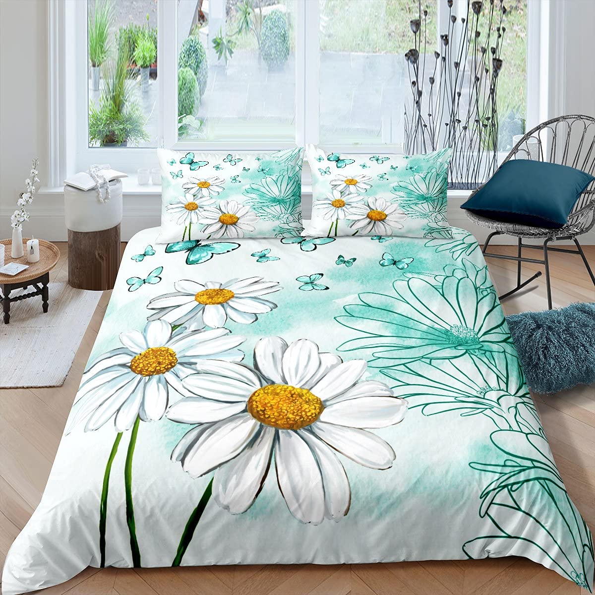 AILONEN Bettwäsche-Set Mit Feen-Design – 3-teilig, Blau, Für Doppelbett – Weiche Mikrofaser, Waschbar