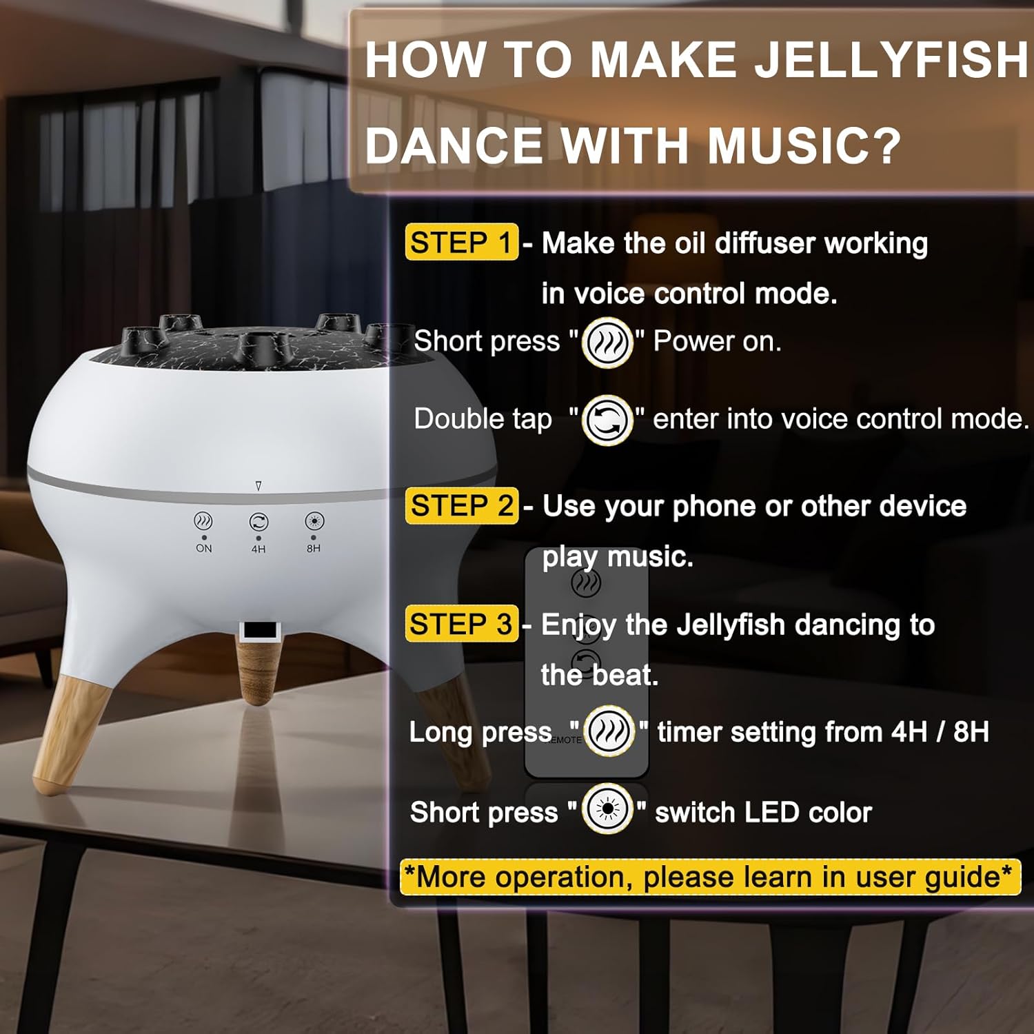 Morbou Essential Oil Diffuser Jellyfish Mist Dancing with Music Aromatherapy, 7 Colorful Lights Hotel Collection Diffuser Oils Scents for Home, Extra 2 * 10ml Essential Oils