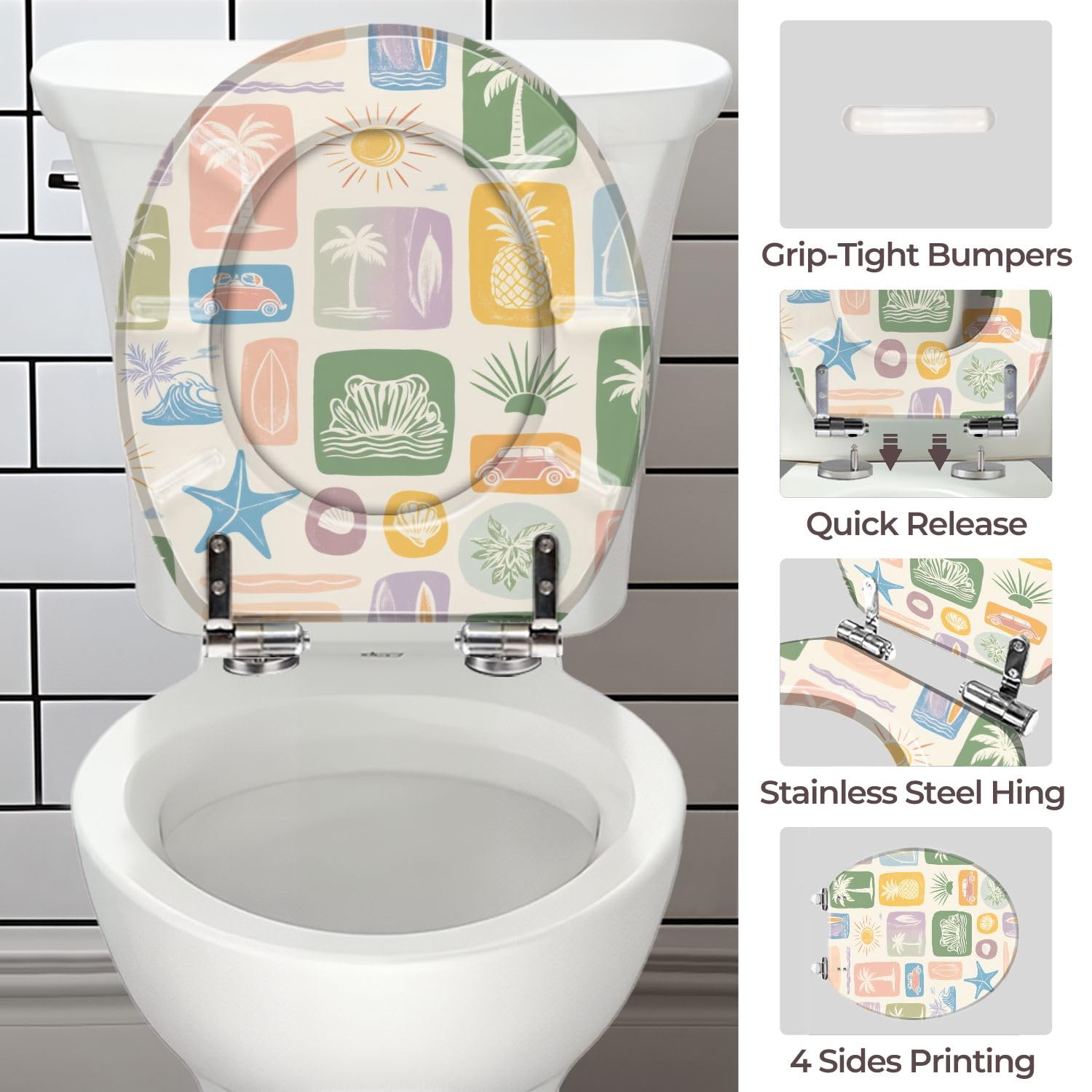 Asiento de inodoro de resina con cierre suave para baño