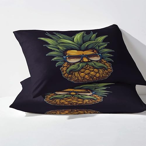 Miniatura 2 de Juego de sábanas de piña tamaño Queen, sábanas de frutas tropicales, sábanas y fundas de almohada estampadas de 4 piezas, sábana bajera ajustable de