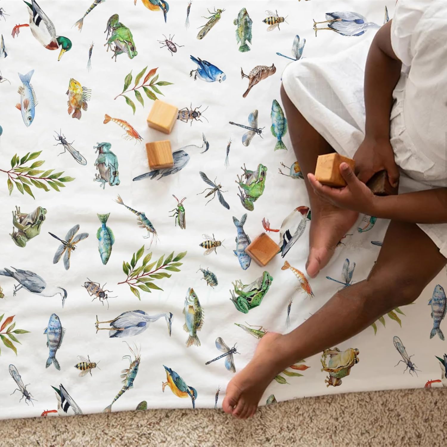 Wildlife Pond Baby Blanket for Boy Girl Wild Animals Frogs Duck Fish Bird Weeds Flannel Swaddle Blanket Fishing Hunting Receiving Blanket for Toddler Baby Nursery Bed Blanket Crib Playmats 60x80