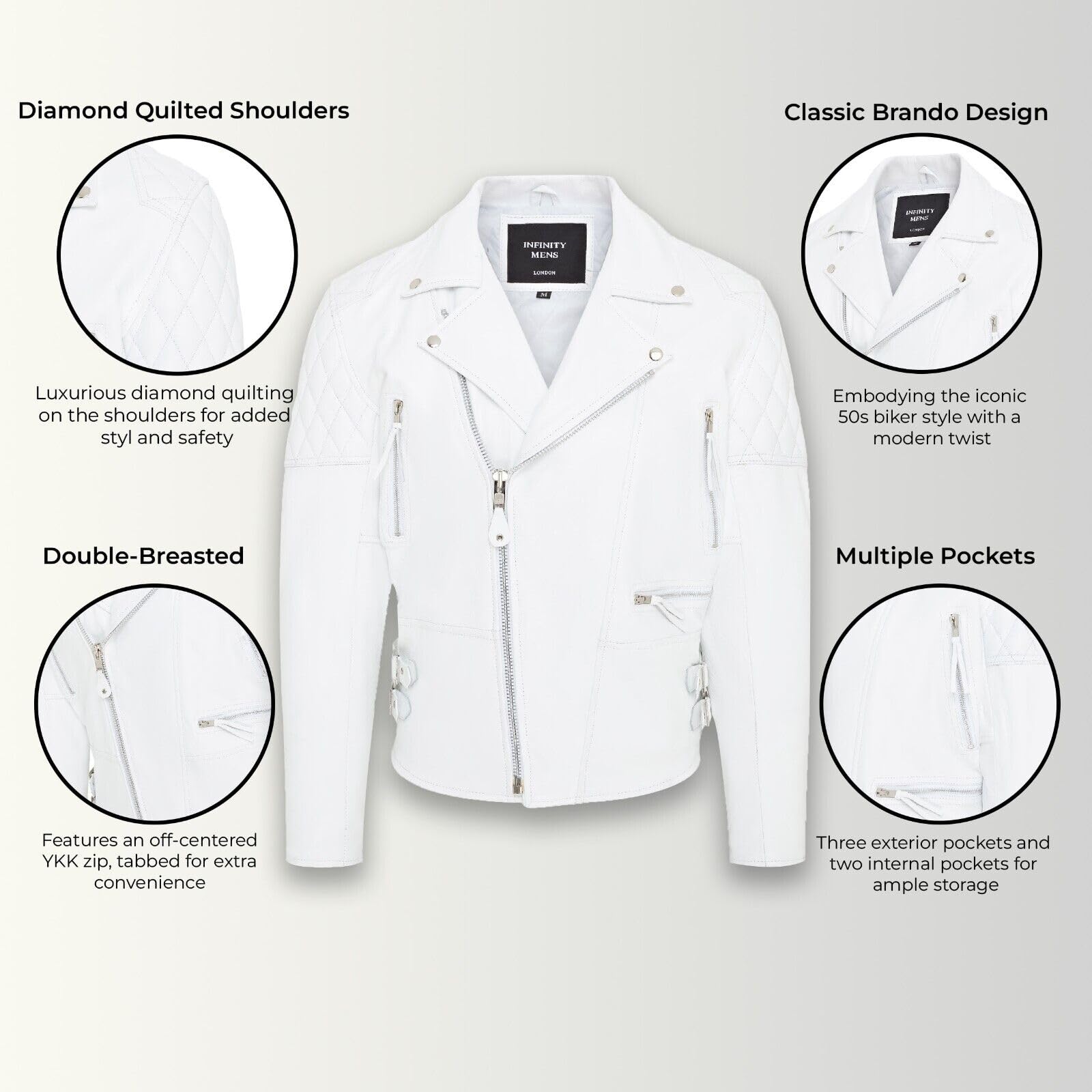 Infinity Leather Chaqueta Motera Brando de Piel de Vacuno Para Hombre
