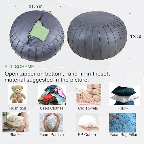 Miniatura 5 de Thgonwid - Reposapiés de gamuza sintética hecho a mano con puf otomano de 23 x 14 in, reposapiés redondo para sala, dormitorio y debajo de la mesa,