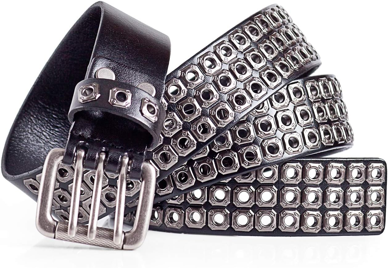Mens Leather Biker Belt with Studs (36)