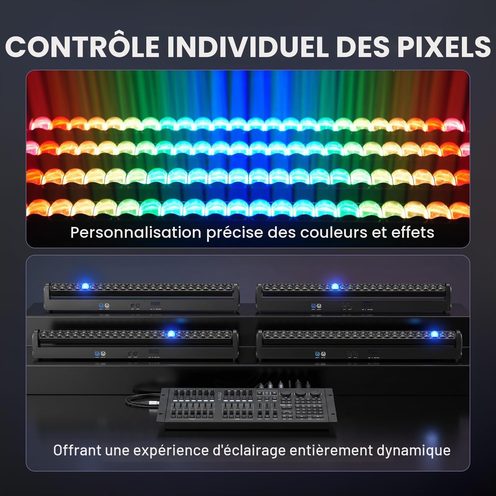 2PCS Barre de Projecteurs Wash Lyre LED RGBW 24x12W, Faisceau 2° Stroboscope et Variateur d-mx512 Activée par le Son pour Scène Mariage DJ Soirée Club