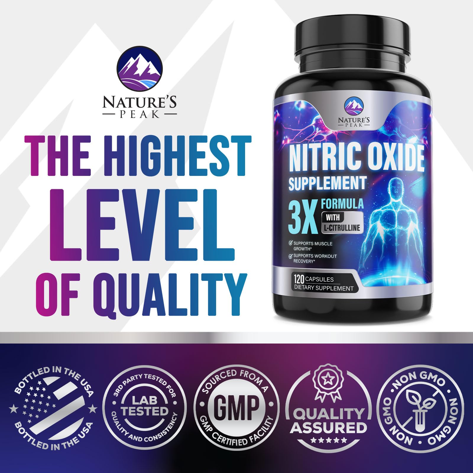 Extra Strength Nitric Oxide Booster - 3X Strength L-Arginine, Citrulline, & Beta Alanine - Premium Nitric Booster Natural Energy, Muscle & Heart Support, Bottled in USA for Men & Women - 120 Capsules — Amazon image 4
