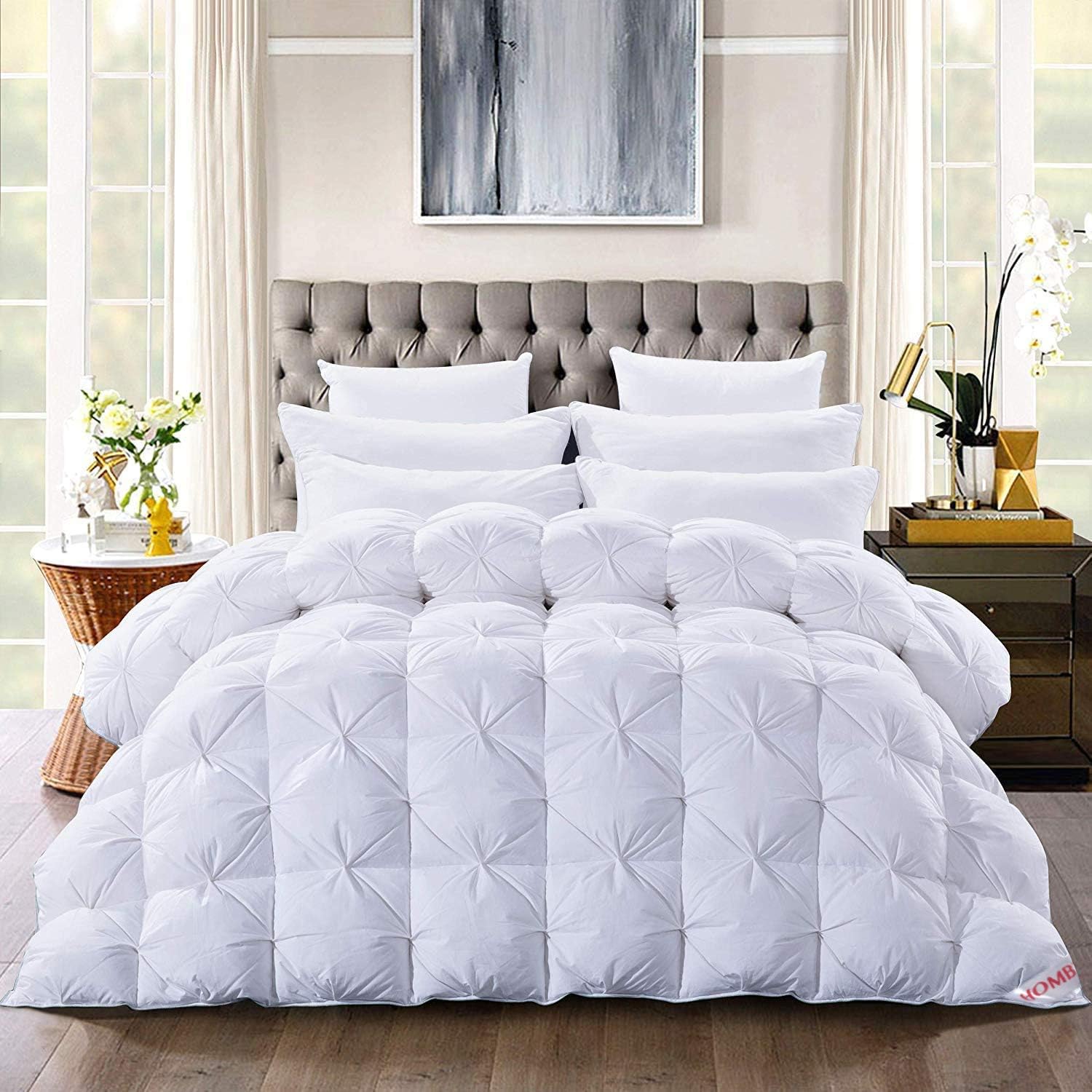 HOMBYS Luxury Natural Goose Down Pinch Pleat Duvet Double Size 13.5 Tog Winter Warm Duvet Insert Classic Quilt Hypoallergenic 100% Cotton Shell Down Proof (Pinch Pleat, Double)