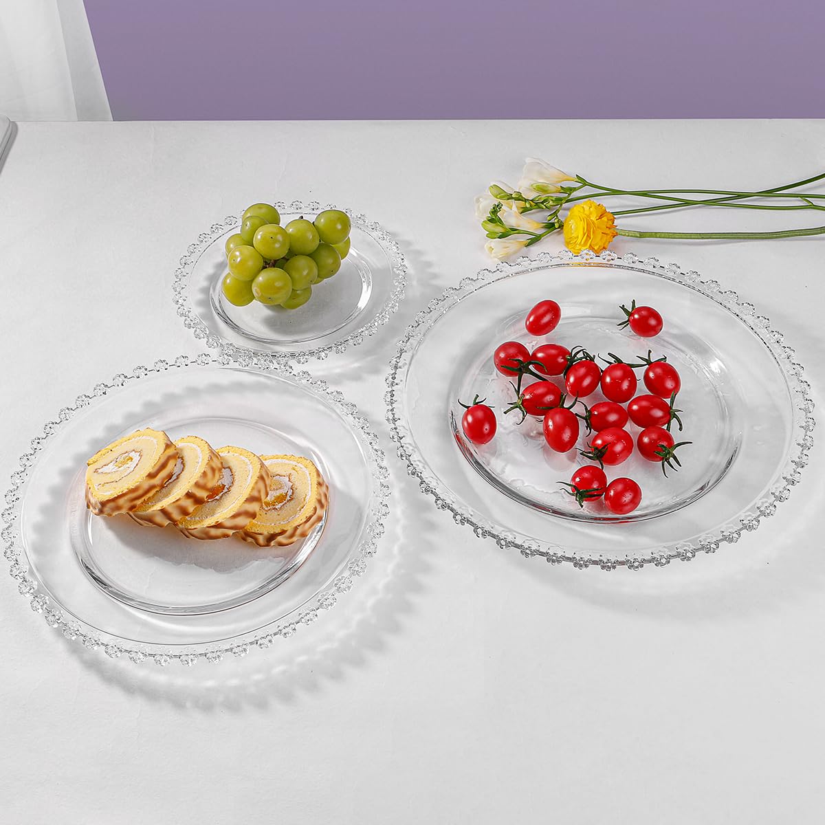 Royal Rose :Crystal Border Glass Serving Plate | Premium Transparent Dinner Plate Snacks, Sweets & Desserts