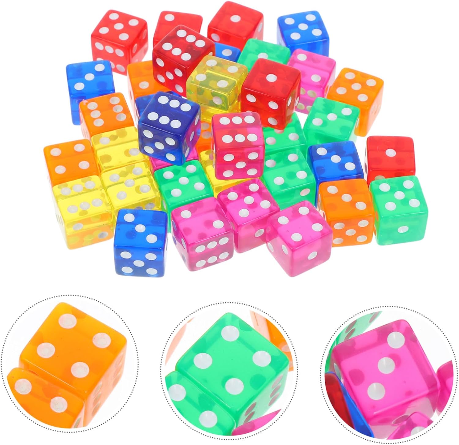 36pcs Transparent Rounded Corner Dice Acrylic Math Teaching Accessories for Classroom Educational Board Games Party Fun Educational Tools (19mm, 36 Pieces)