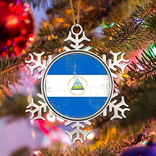 Miniatura 4 de Bandera de Nicaragua Árbol de Navidad Adorno colgante Viajero del Mundo Decoración de Navidad Adornos de Metal Copo de Nieve Regalo Regalo de