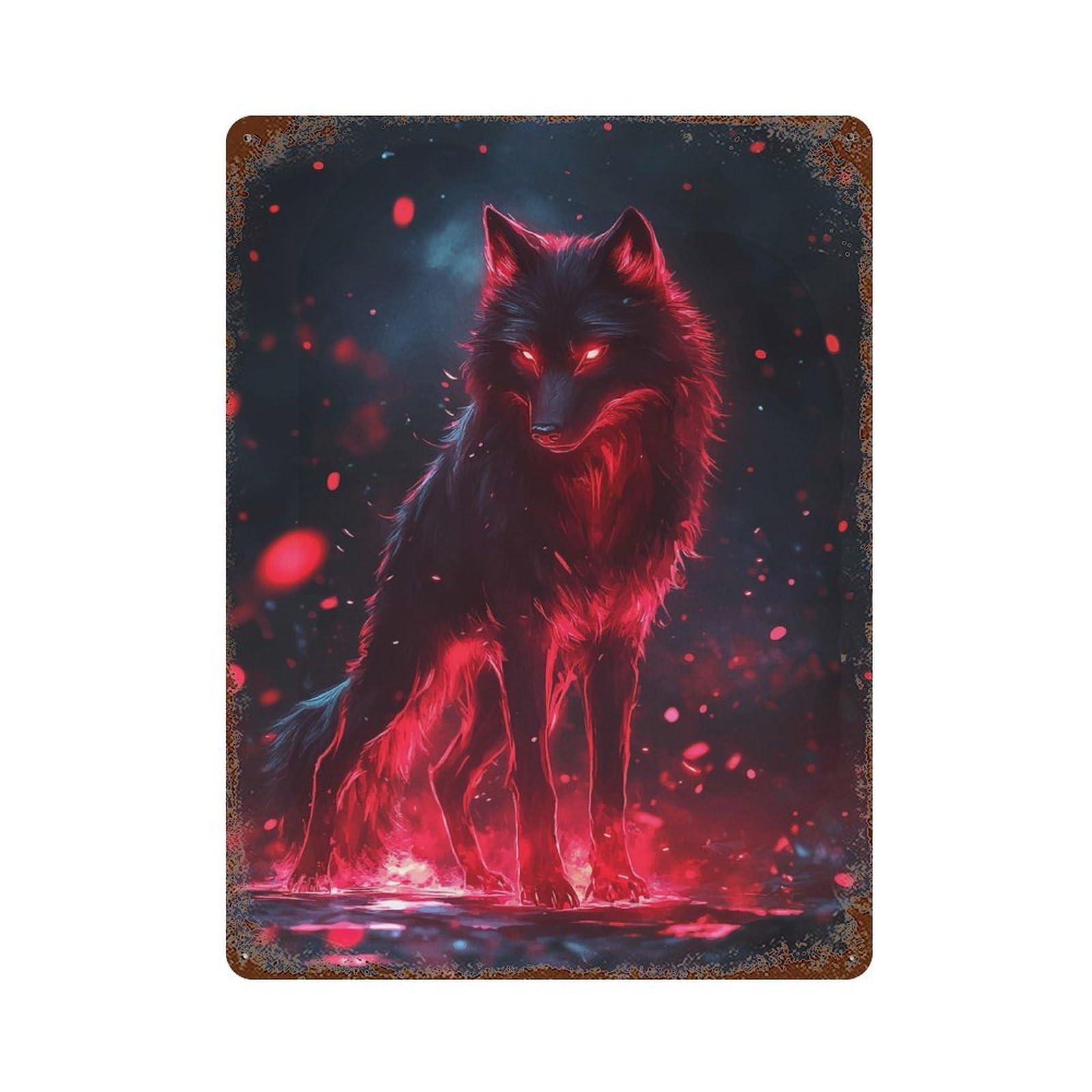 Fiery Wolf Vintage Rust Metal Sign 15.7"x11.8", for Pub, Kitchen And Man Cave Decor, Rustic Home Decor