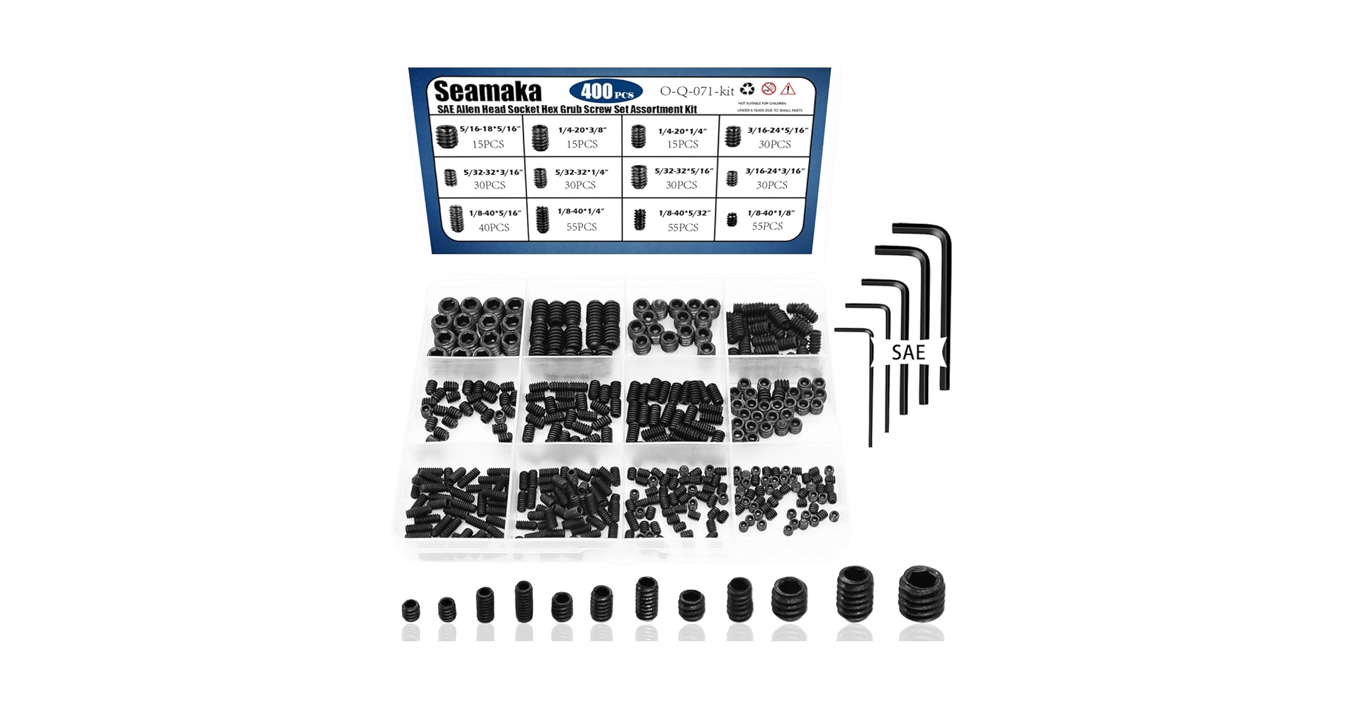 sea様 Seamaka 400Pcs SAE Set Screws Assortment Kit with Allen Keys,12