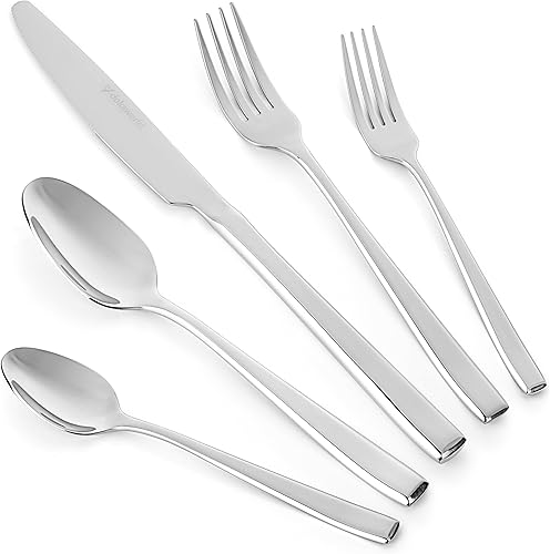 Set de cubiertos de plata Dokaworld de acero 1610 elegante conjunto de cubiertos de 20 piezas Utensilios para comer para 4 personas moderno Kit de Set de cubiertos de plata Dokaworld de acero 1610 elegante conjunto de cubiertos de 20 piezas Utensilios para comer para 4 personas moderno Kit de