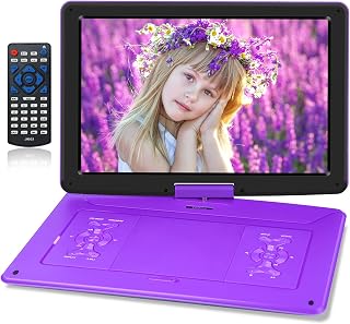 17.9'' Portable DVD Player with 15.6" Large Swivel Screen, DVD Player Portable with 6 Hours Battery, Car Charger, Last Memory, Support USB/SD Card/Sync TV, Region Free, Purple