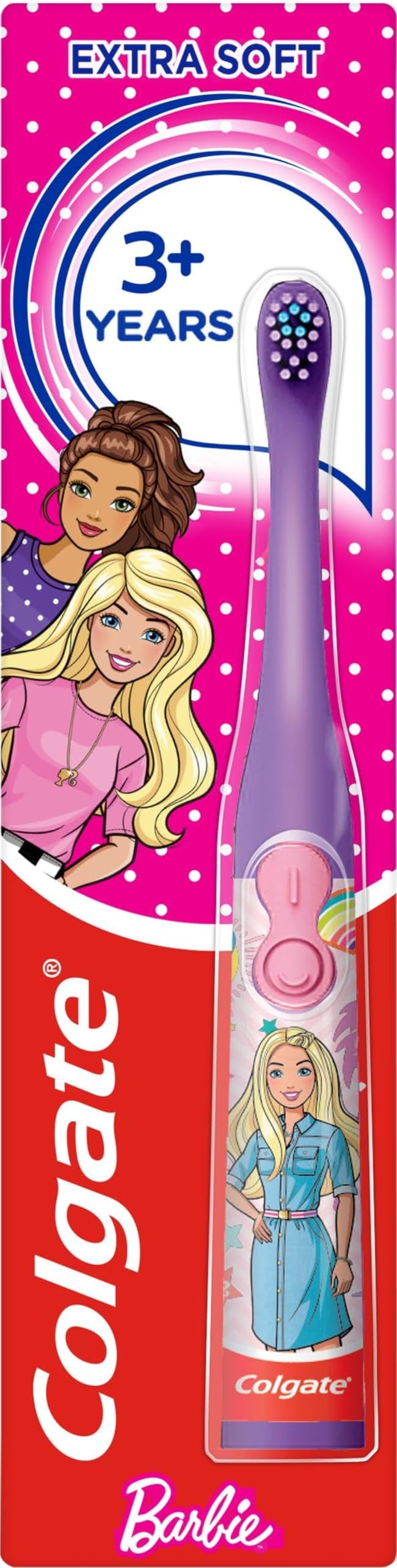 Colgate Kids Battery Barbie Extra Soft Bristles Toothbrush, 3+ Years, with Sonic Vibrating Bristles to Remove More Plaque and Slim Easy to Hold Handles