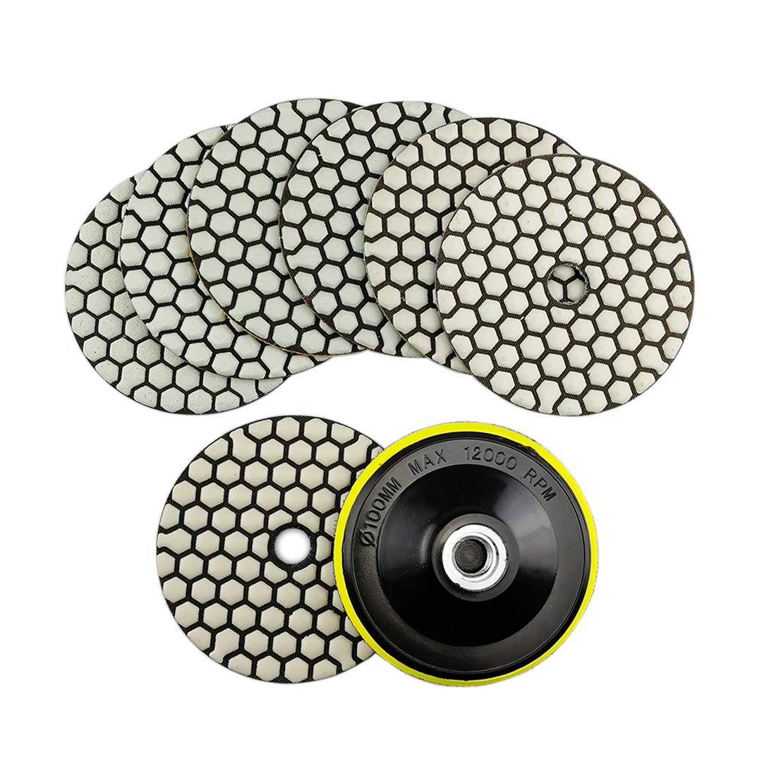SHDIATOOL Almohadillas de pulido de diamante seco de 4 pulgadas, juego de 7 piezas más un respaldo de plástico para azulejos de cuarzo de piedra de mármol de granito