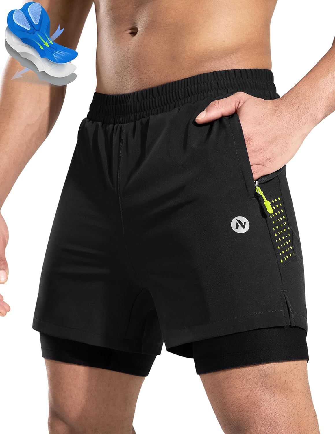 Nepest Men's Mountain Bike Shorts 4D Padded Cycling Bicycle Biker Riding Loose-fit Gel Padding MTB Shorts Zipper Pockets