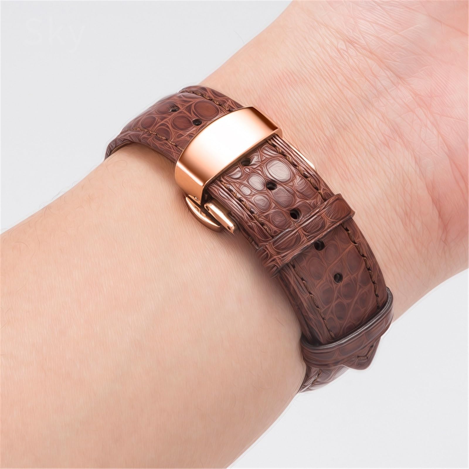 Generico Męski i damski pasek do zegarka z prawdziwej skóry z klamrą igłową do MasterWatchband(Brown White-Rose-B1,20mm)