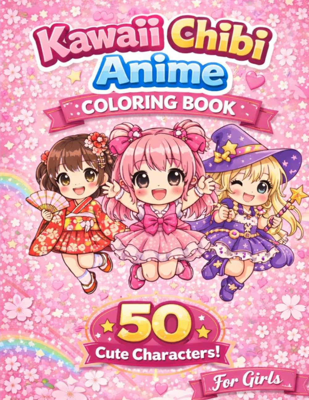 Kawaii Chibi Anime Coloring Book for Girls: 50 Unique Cute Characters • Easy & Relaxing • Japanese Style Coloring Pages