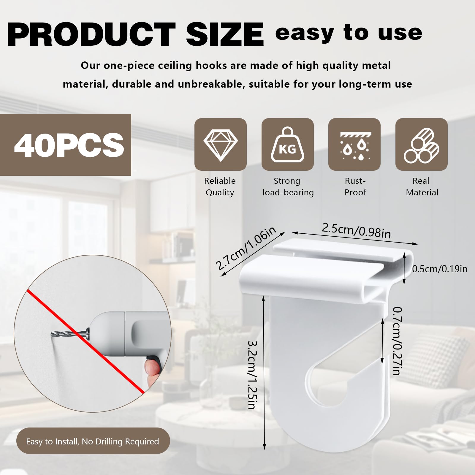 Jinzhenhong 40 Pairs Aluminum Hooks for Hanging, White Hooks, Metal Hooks, Drop Ceiling Hooks, Hooks for Hanging Plants, Hooks for Hanging Lights (40)