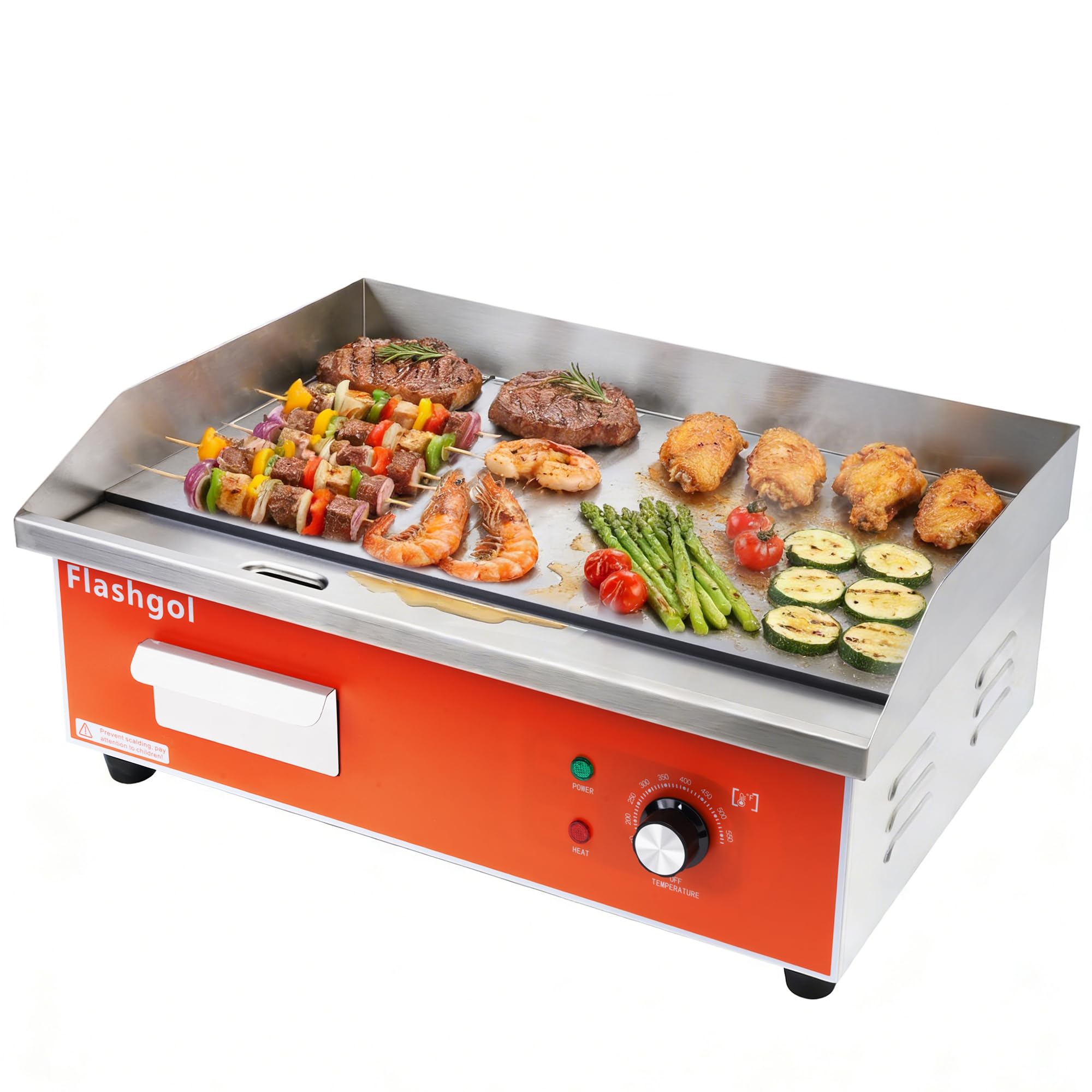 Nonstick Stainless Steel Electric Griddle Adjustable Temperature Control Flat Top Griddle For Smokeless Cooking/Grill At Resturant, Indoor, Kitchen,Outdoor, Camping, Commercial (21.6 In)